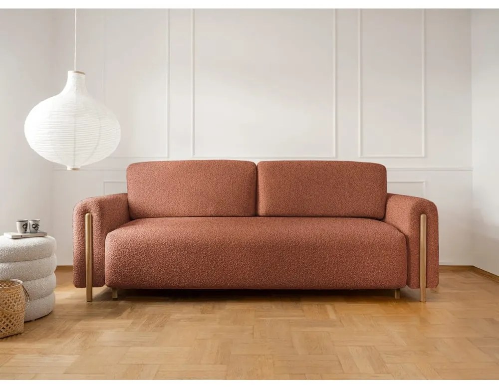 Terrakotta színű buklé kinyitható-tárolóhelyes kanapé 244 cm Arcadova – ELTAP