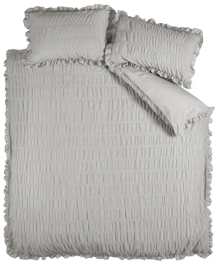 Szürke kétszemélyes krepp ágyneműhuzat 200x200 cm Seersucker Frill – Catherine Lansfield