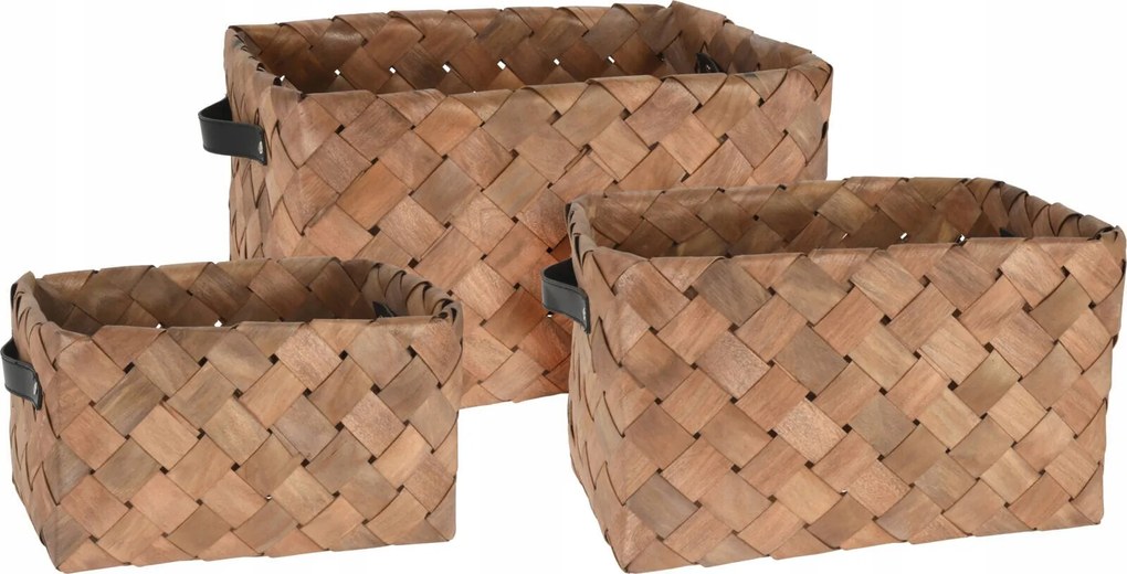 Fonott Kosarak Tároló Doboz Készlet 3 db-os Fa Barna