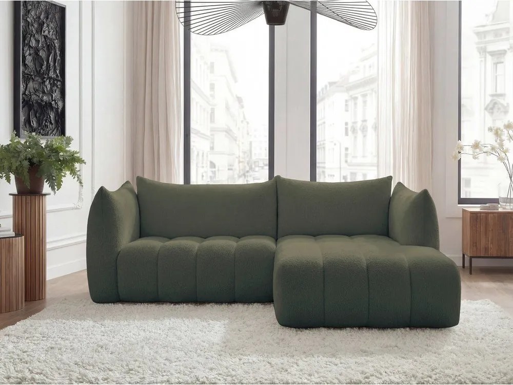 Zöld buklé sarokkanapé (jobb oldali-heverő résszel) Azra – Bobochic Paris
