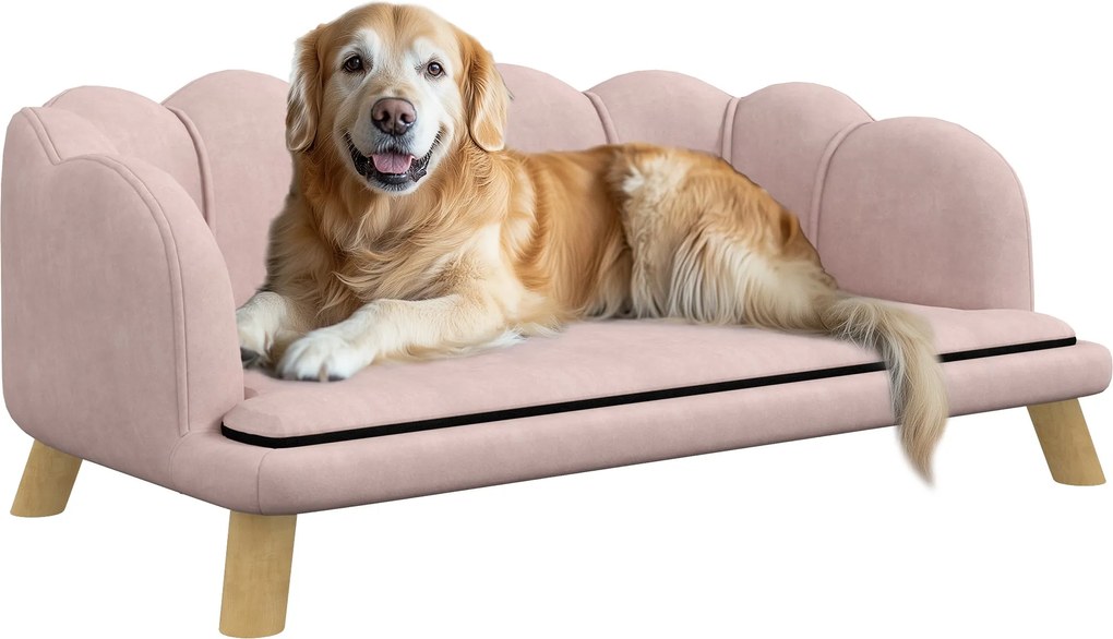 PawHut Kutya Kanapé, Mosható Borítás, Háttámlás Pet Sofa Fából Készült Lábakkal, Macska Kanapé, Közepes Méretű Kutya Számára, Maximum 25 kg, Rózsaszín