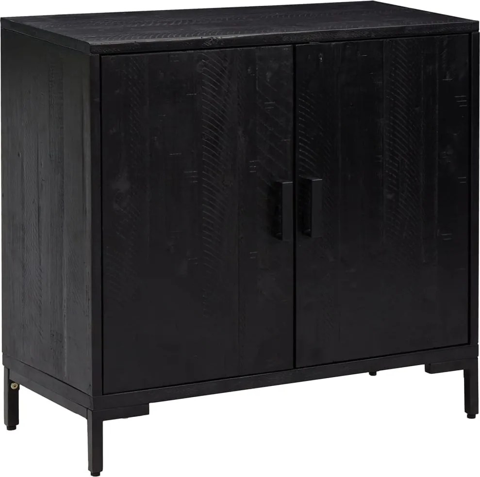 vidaXL fekete tömör újrahasznosított fenyő tálalószekrény 75x35x70 cm