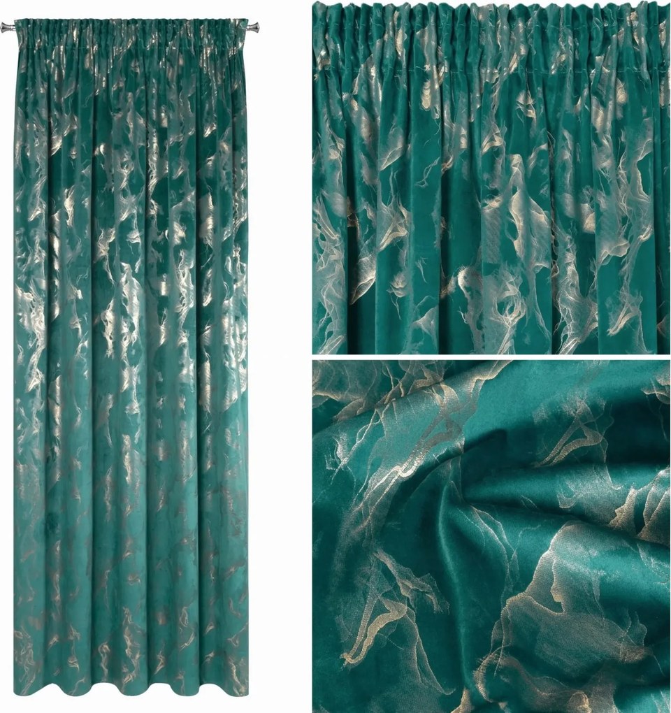 Velúr szalagfüggöny Velvet 140x270 Arany Türkiz