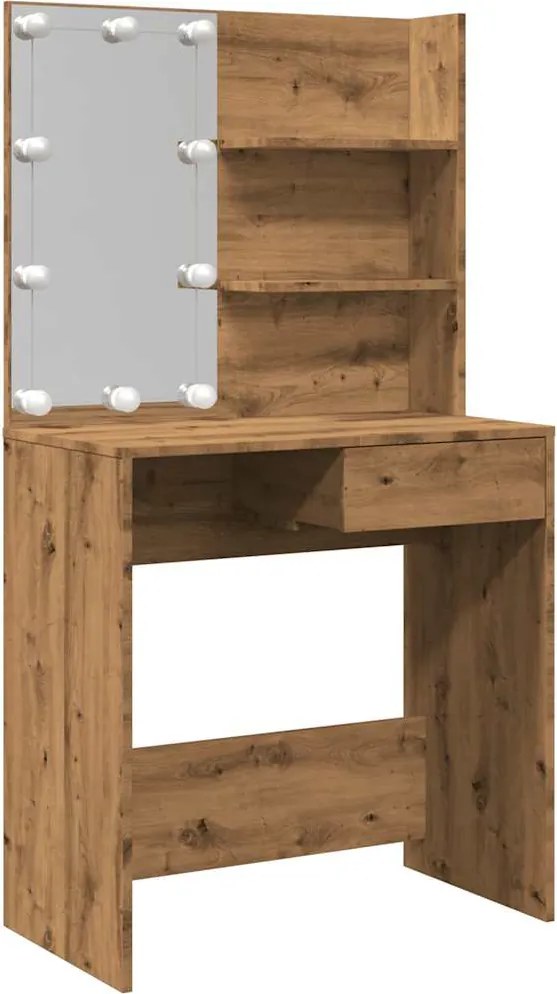 vidaXL kézműves tölgy színű LED-es fésülködőasztal 74,5x40x141 cm