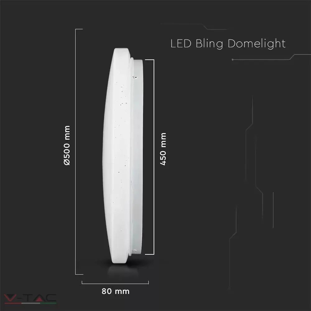 V-Tac 48 Cm 36W LED Csillogó Búrás Kör Mennyezeti Lámpa Állítható Színhőmérséklet -tel 3900 Lumen