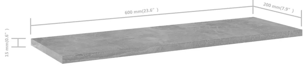 4 db betonszürke forgácslap könyvespolc 60 x 20 x 1,5 cm