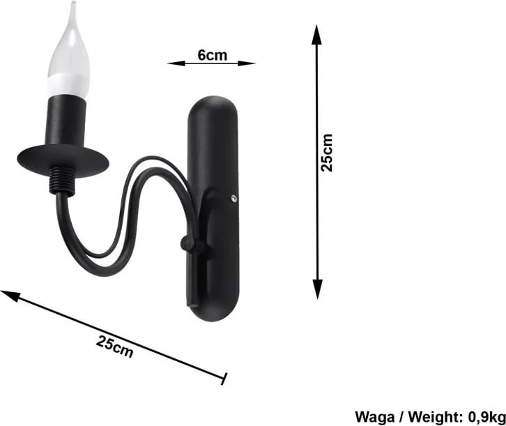 Fekete fém fali lámpa Fiorano – Sollux