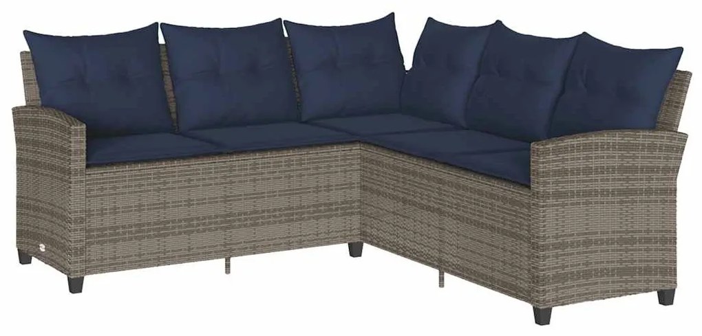 6 részes szürke polyrattan kerti ülőgarnitúra párnákkal L-alakú