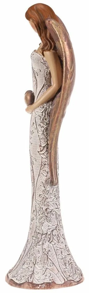 Poliresin angyal virágos ruhában Szív, béž-réz