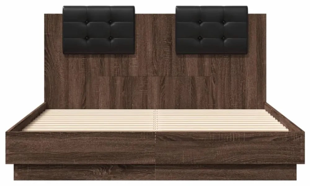 barna tölgy színű ágykeret fejtámlával és LED-ekkel 135x190 cm