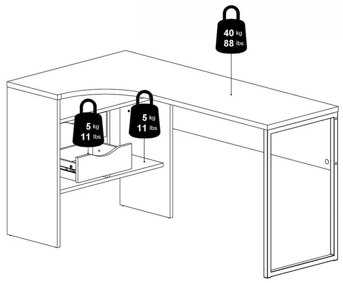 Felix Corner íróasztal, fehér / sonoma tölgy