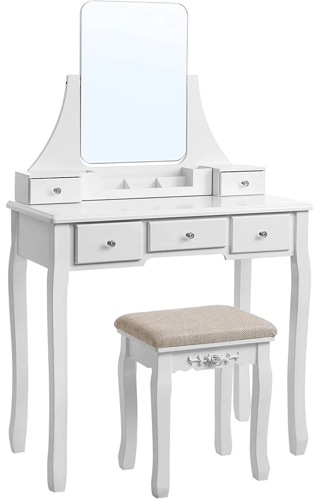 Fésülködő asztal készlet keret nélküli tükörrel 80 x 40 x 137,5 cm, fehér OUTLET