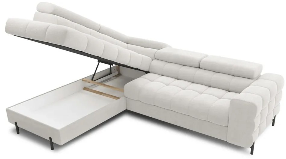 Krémszínű buklé kinyitható-tárolóhelyes sarokkanapé (bal oldali-L alakú) Ferucce – ELTAP