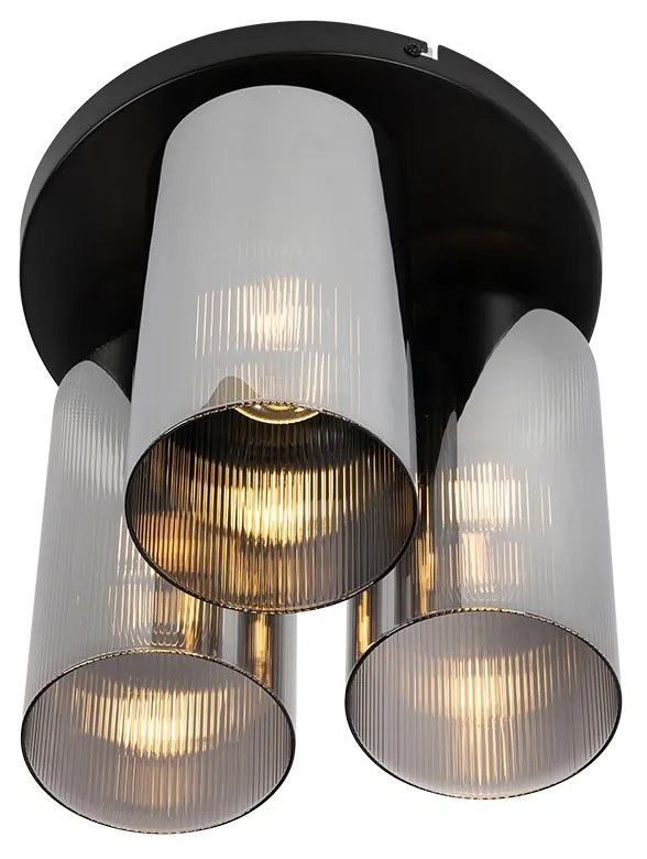 Art Deco mennyezeti lámpa fekete füstüveggel 3-lámpás - Laura