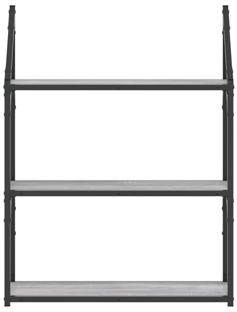 3 szintes szürke sonoma színű szerelt fa fali polc 60x21x78,5cm