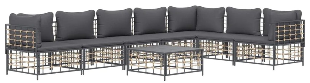 8 részes antracitszürke polyrattan kerti ülőgarnitúra párnákkal