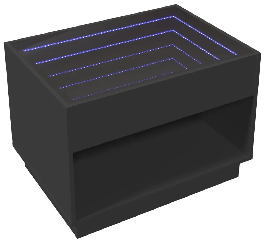 Fekete végtelen hatású LED-es dohányzóasztal 70 x 50 x 50 cm
