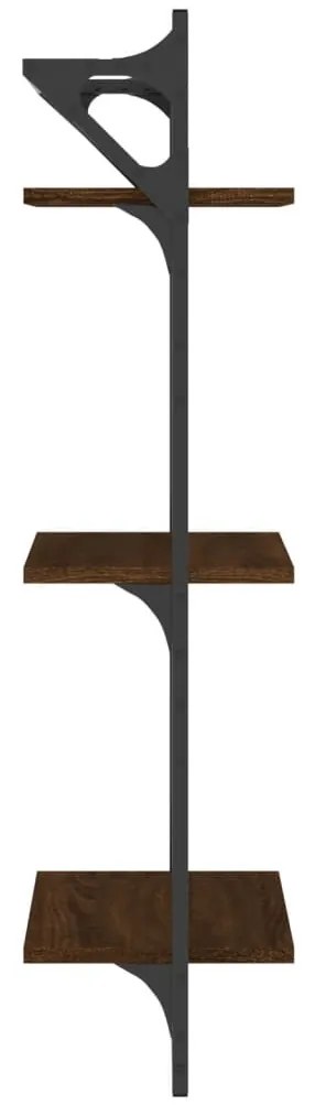 2 db 3 szintes barna tölgy színű fali polc rúddal 30x25x100 cm