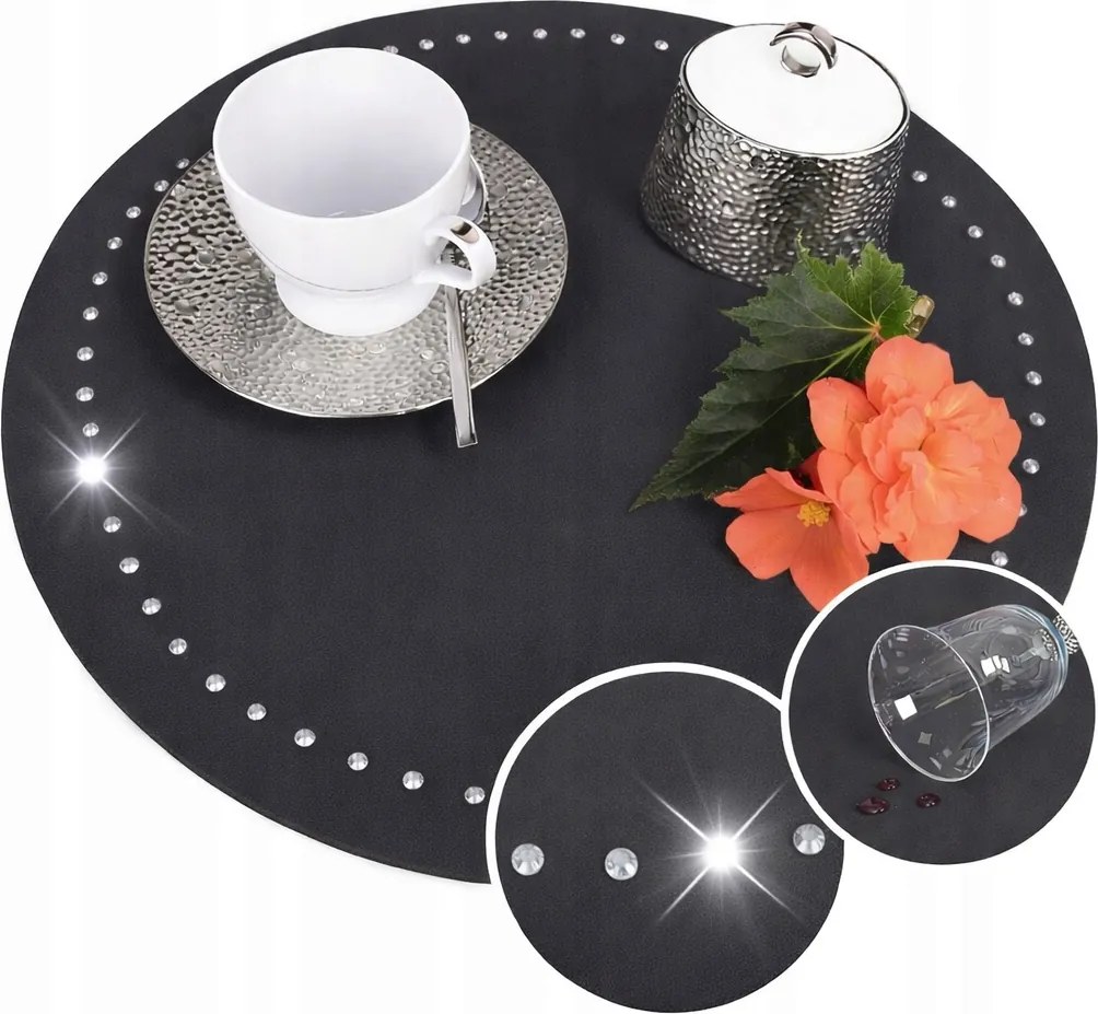 Asztali alátét kerek 30cm Glamour Strassz Grafit Tányéralátét