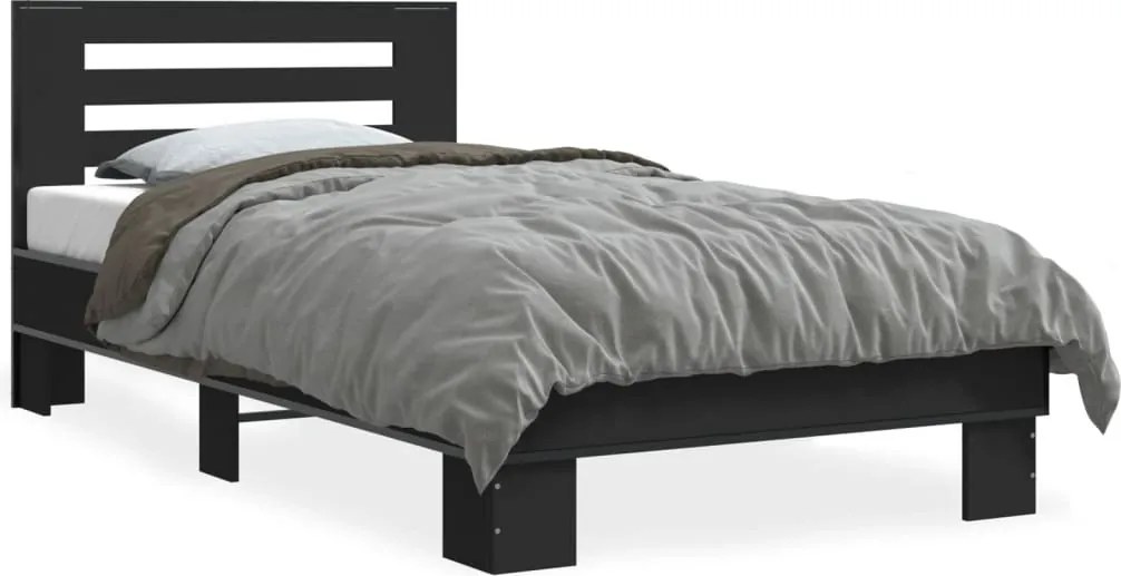 vidaXL fekete szerelt fa és fém ágykeret 90 x 200 cm