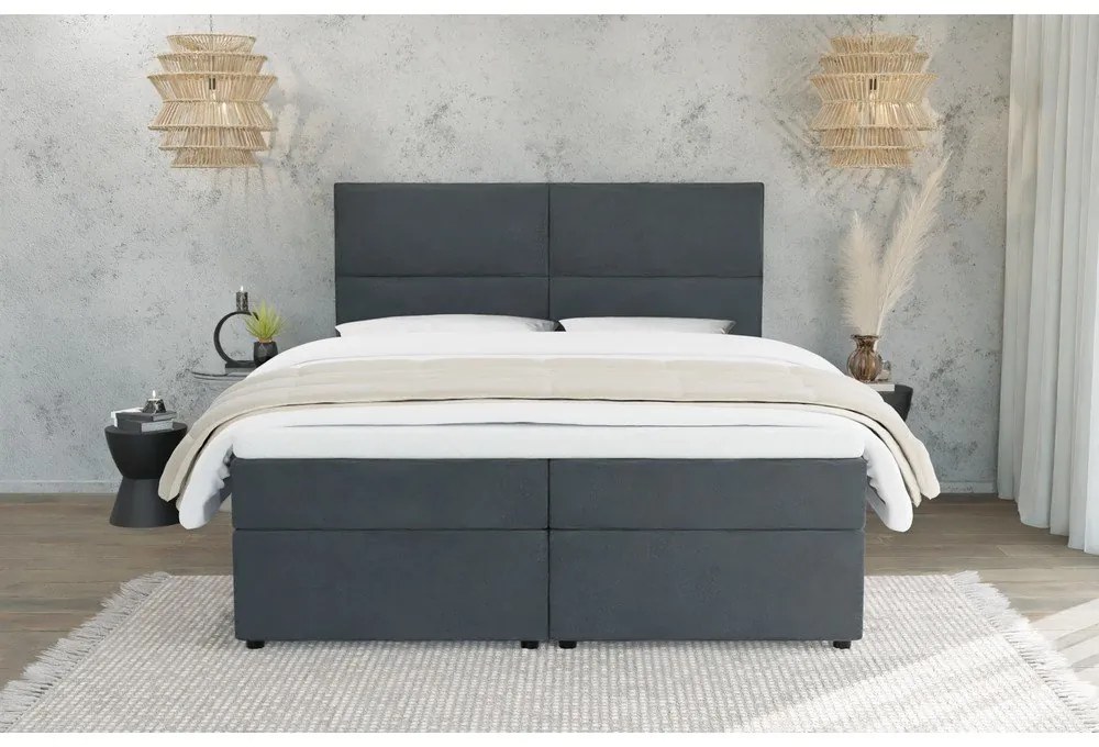 Szürke ágyneműtartós boxspring ágy 180x200 cm Rico – Ropez