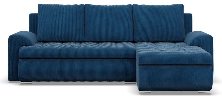 Tokio sarokkanapé, 2 ágyneműtartóval, kordbársony, jobboldali, kék