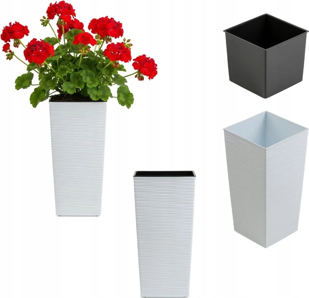 Magas Virágtartó Fehér Slim véső terasz erkély virág téglalap alakú betéttel