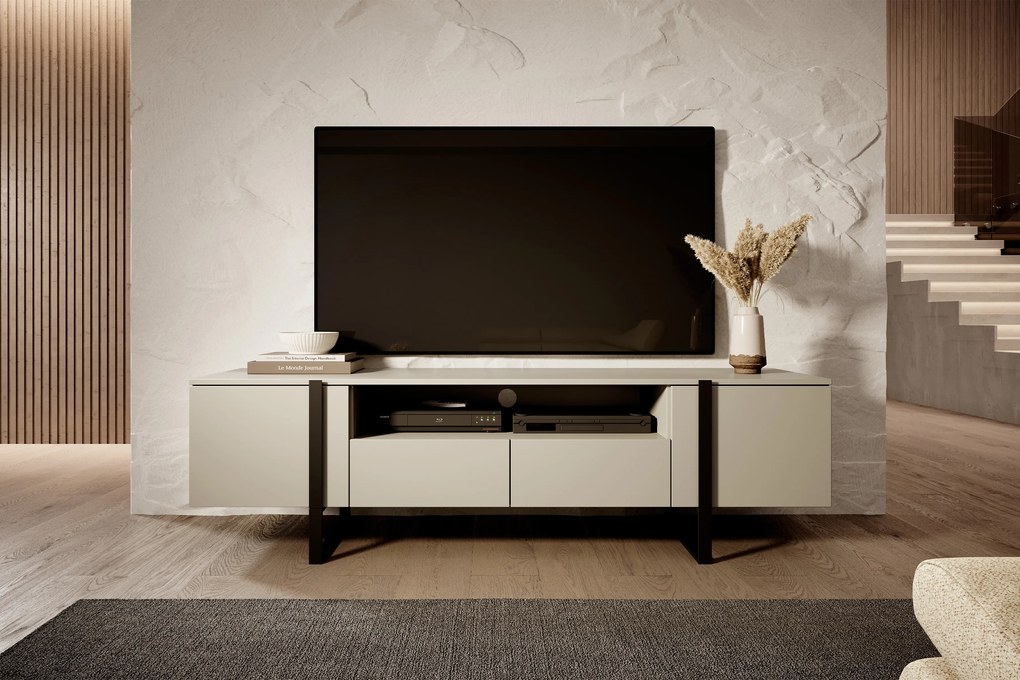 Verica 200 cm-es TV-szekrény nyitott polccal - kasmír / fekete lábak