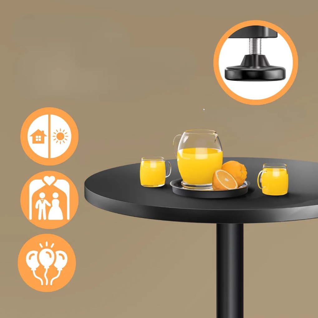 NERO állítható magasságú, alumínium bárasztal, Ø60cm, fekete Casaria