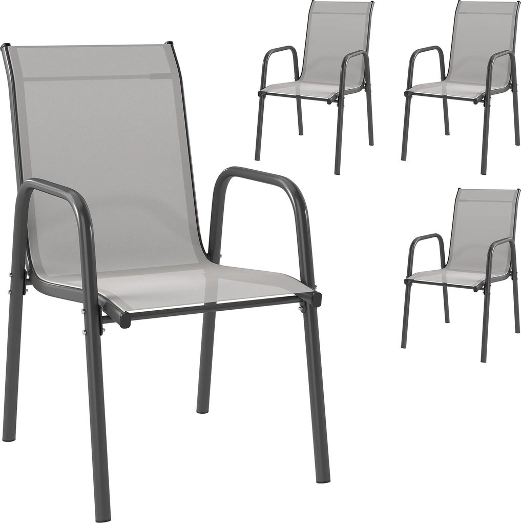 Outsunny 4 darab kerti szék — egymásra rakható terasz-/erkélyszék szellőző háttámlával, karfákkal, időjárásálló, 120 kg teherbírás — 51 x 69 x 87 cm |