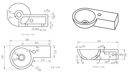 Sapho - Sarok falra szerelhető mosdó BLOK 40x23 cm jobb/antracit