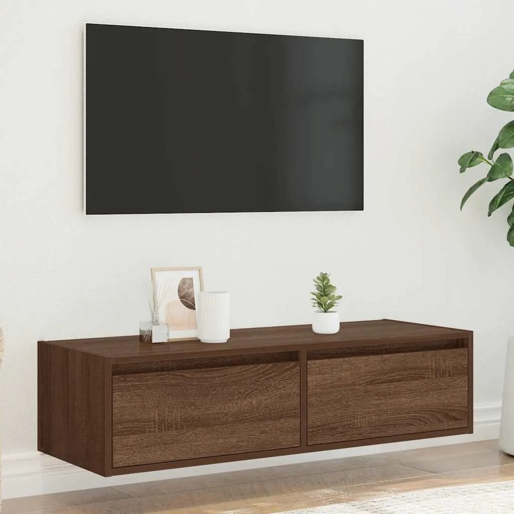 TV szekrény LED világítással barna tölgy 100X35,5x25 cm