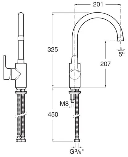 Roca A5A8409C00 - L20 mosogató csaptelep, 32,5 cm, fényes króm