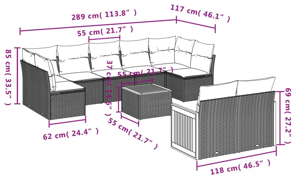 10 részes bézs polyrattan kerti ülőgarnitúra párnával