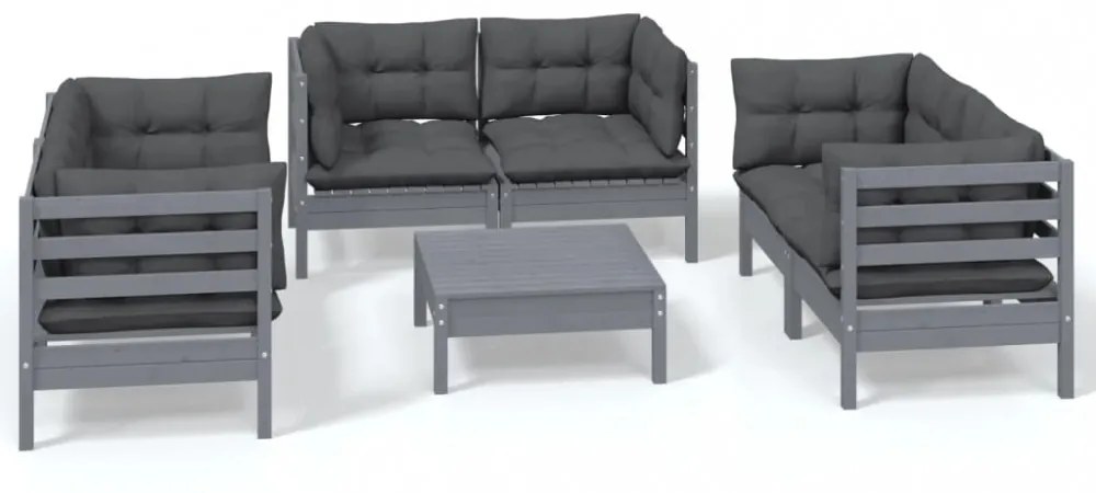 7 részes tömör fenyőfa kerti ülőgarnitúra párnákkal