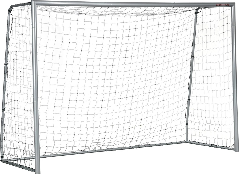 SPORTNOW Foci Kapu PE Hálóval, Kapu Gyerekeknek és Felnőtteknek, 300 x 120 x 200 cm, Acél, PE, Kertbe, Foci Edzéshez, Szürke | Aosom