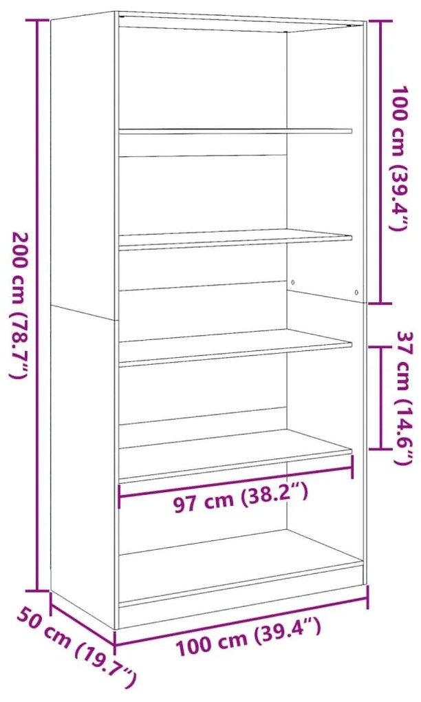 barna tölgy színű szerelt fa ruhásszekrény 100 x 50 x 200 cm
