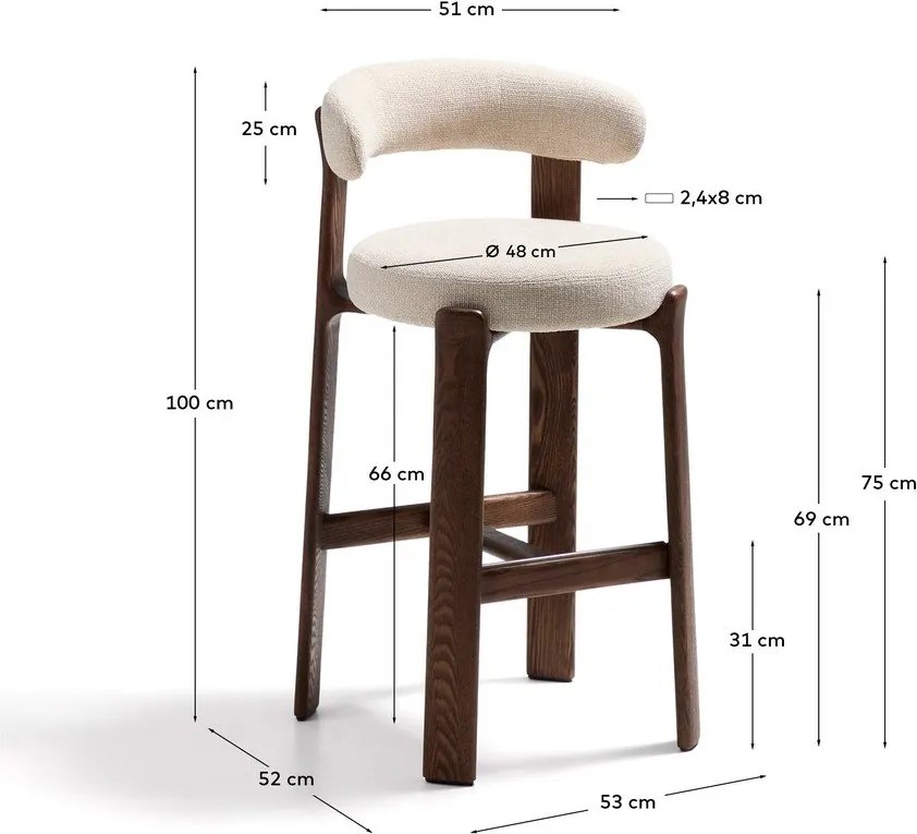 Bézs-sötét natúr színű kőrisfa bárszék (ülésmagasság 75 cm) Granite – Kave Home