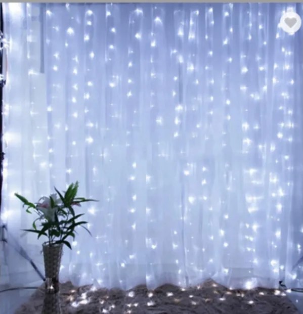 Led függöny Usb 5V 300 Led 3m x 3m Távirányító 6500K hideg szín 8 üzemmód