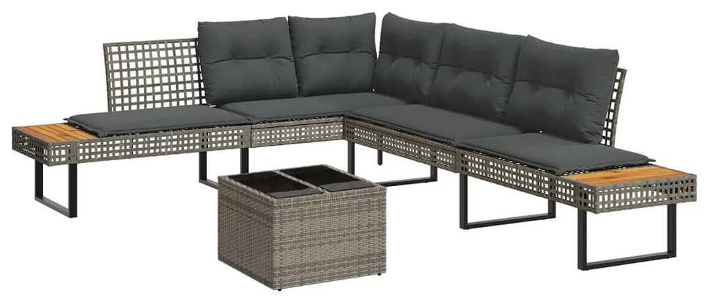 2 részes szürke polyrattan és üveg kerti ülőgarnitúra párnákkal