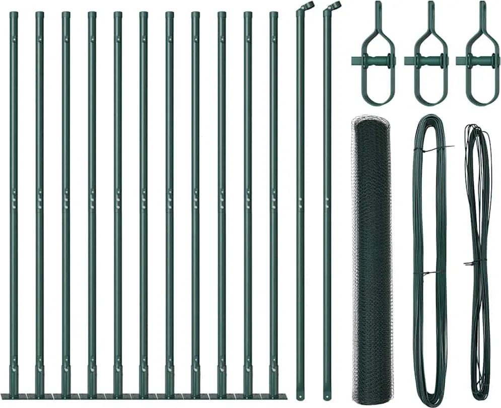 vidaXL Kerítésoszlop Zöld 25 x 0,8 m (13 mm háló) Acél és PVC