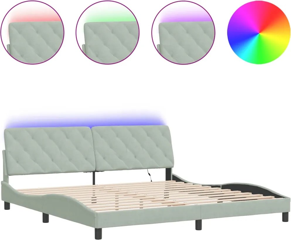 vidaXL világosszürke bársony ágykeret LED-ekkel matrac nélkül 200 x 200 cm