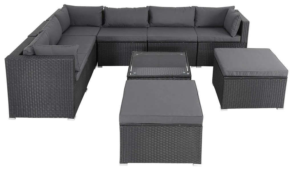 Deuba XXL kerti polyrattan szett - fekete/antracit párnák