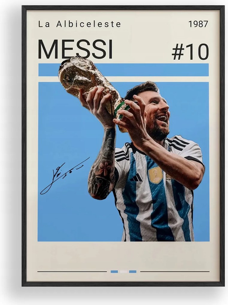 Poszter Messi Argentína Világkupa A3 Fa keret Fekete 30x42