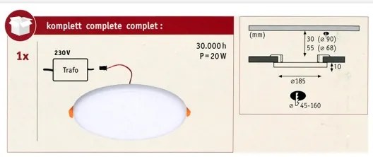 Paulmann 92392 - LED/17,5W IP44 Fürdőszobai beépíthetó lámpa VARIFIT 230V