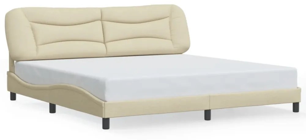 krémszínű szövet ágykeret LED-ekkel matrac nélkül 200 x 200 cm