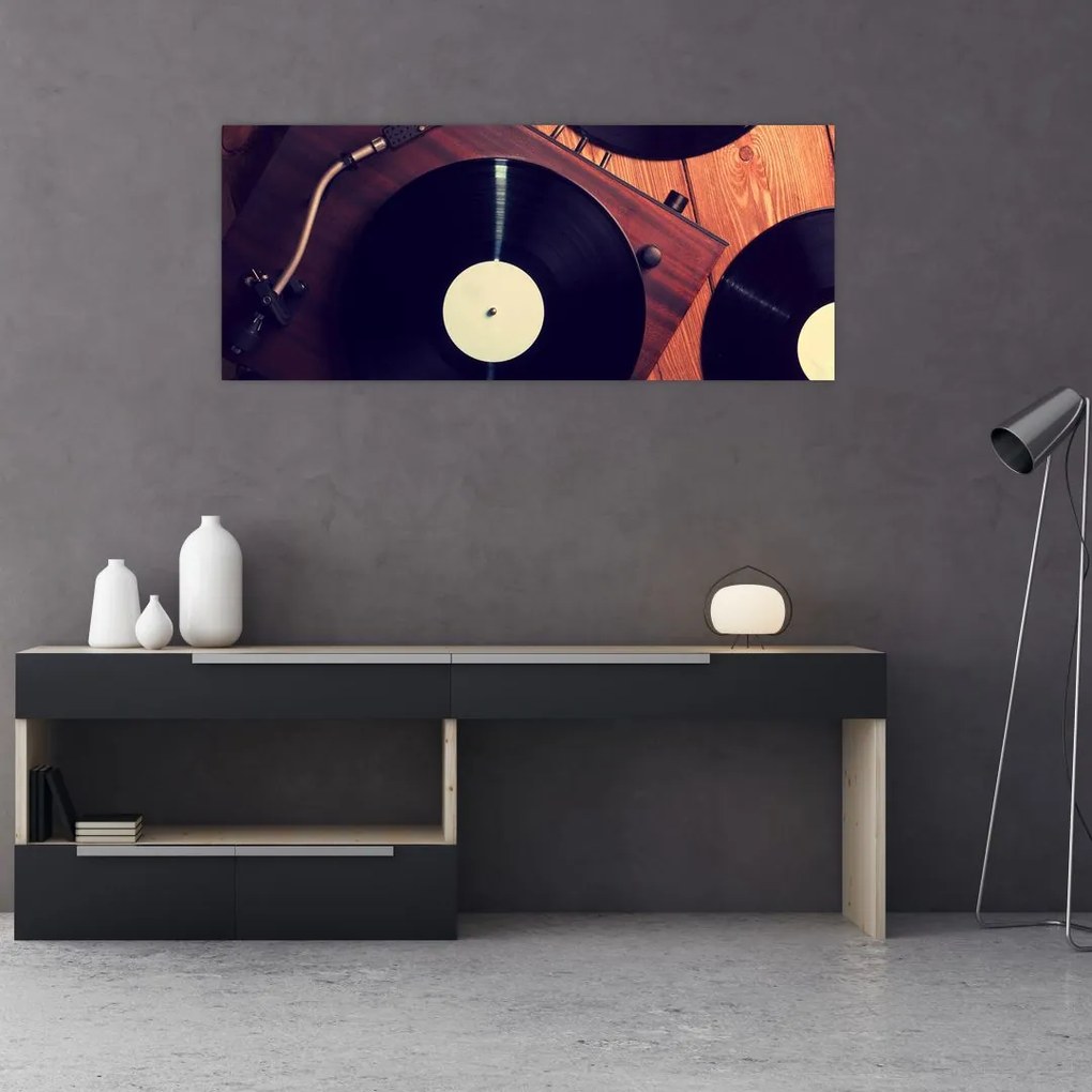 Gramofon lemezek képe (120x50 cm)