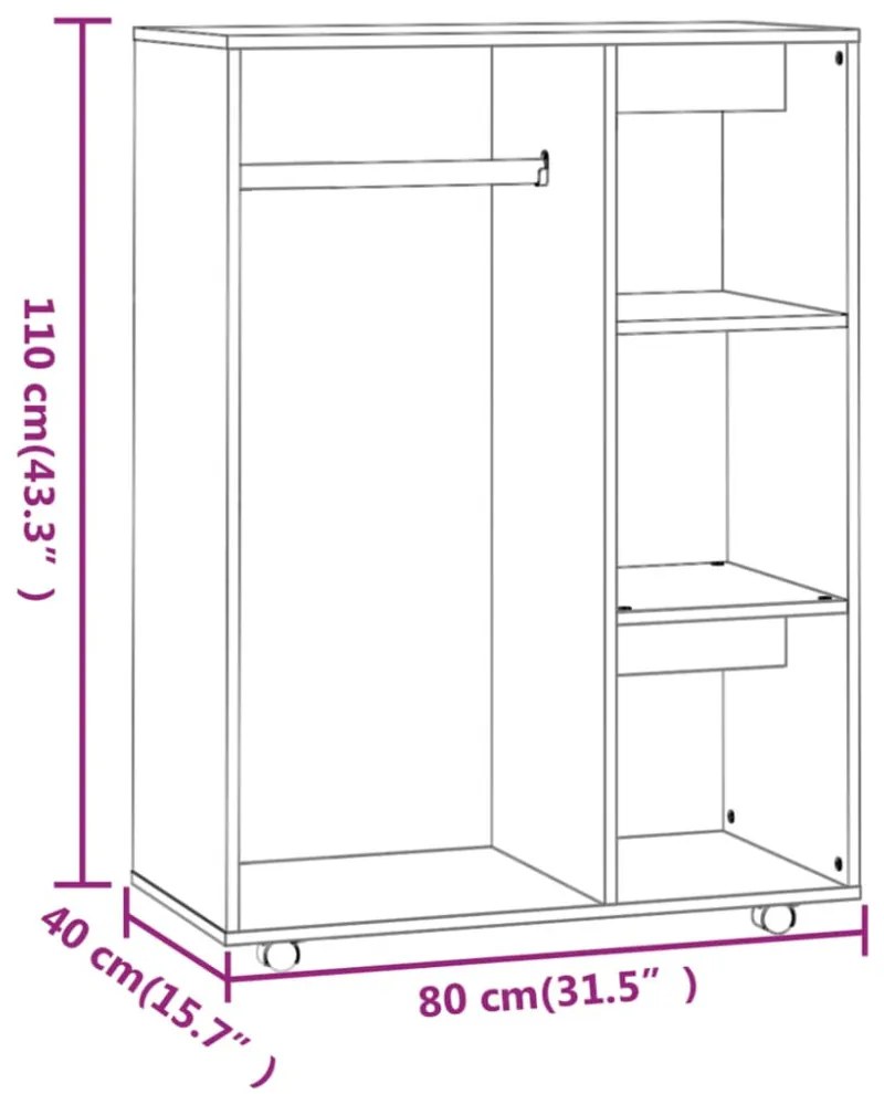 vidaXL szürke sonoma színű szerelt fa ruhásszekrény 80 x 40 x 110 cm