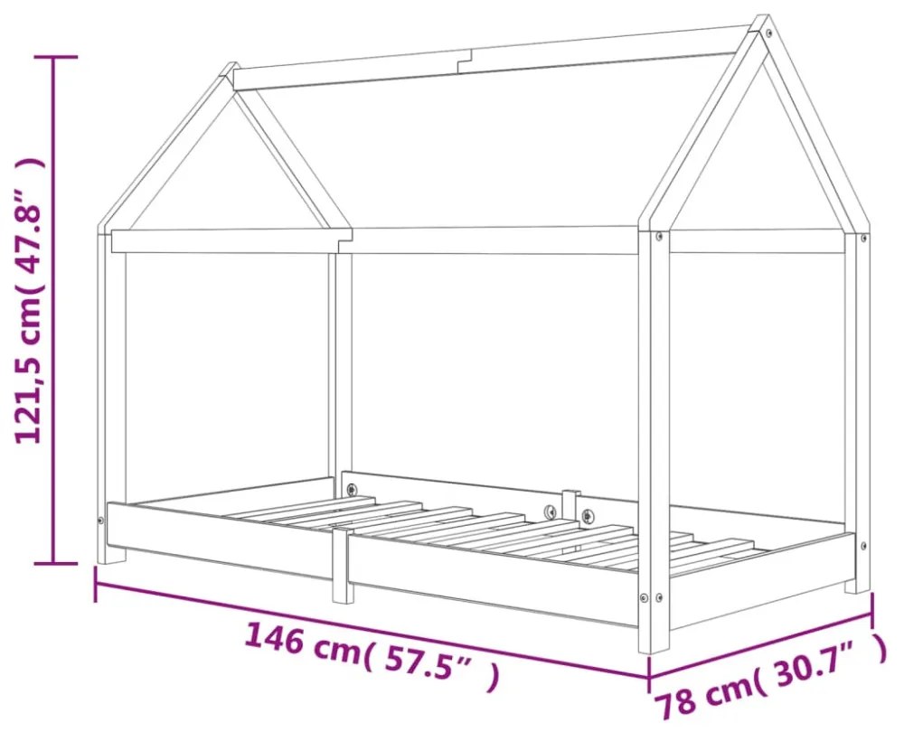 fehér tömör fenyőfa gyerekágy-keret 70 x 140 cm