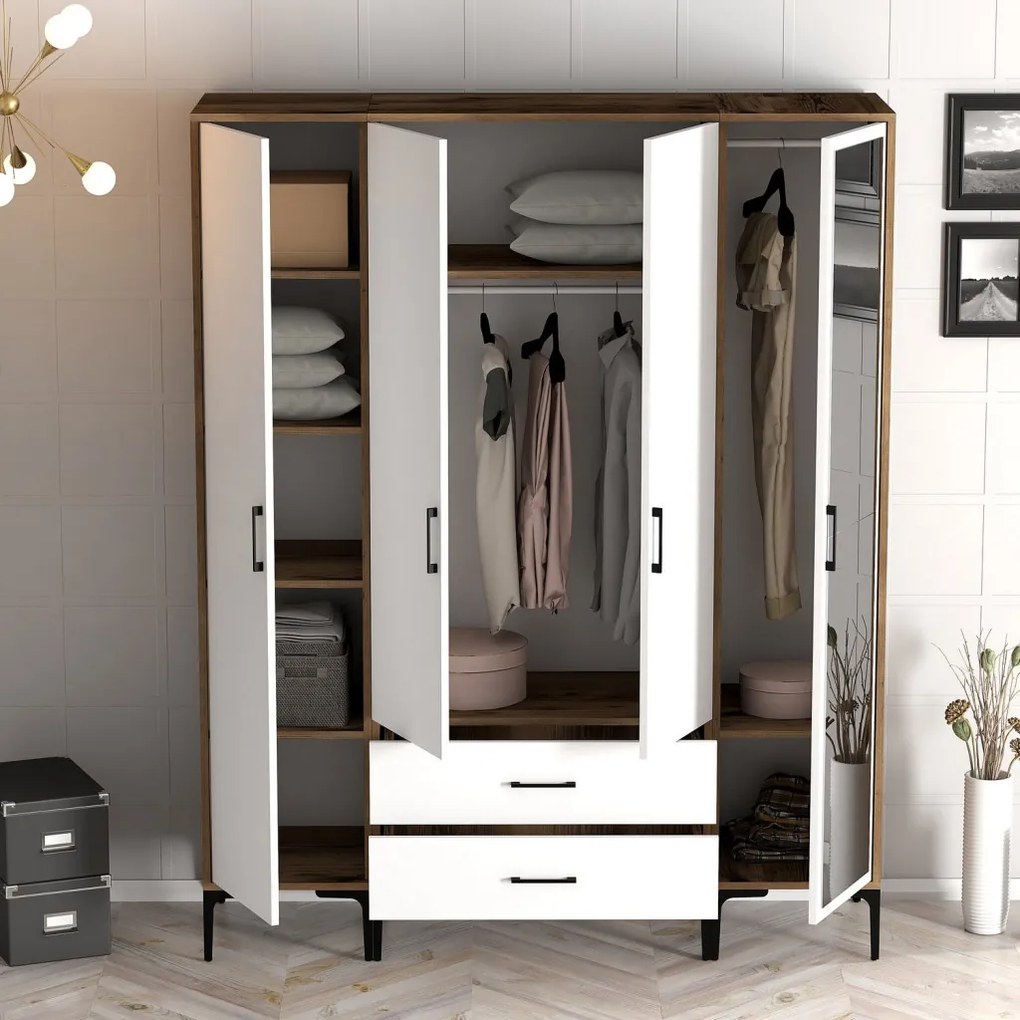 Kumsal gardróbszekrény, dió-fehér, 160 cm – TR845HCT5495